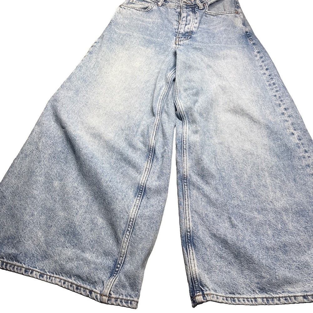 We The Free People High Rise Wide Leg Acid Wash Button Fly Jeans 26 Light Blue